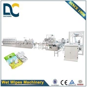 DCW-2700L+KGT-340B+DCL-50 Complete Set 30-120pcs Wet Tissue Packing Machine with Robot Plastic Lid Applicator Machine